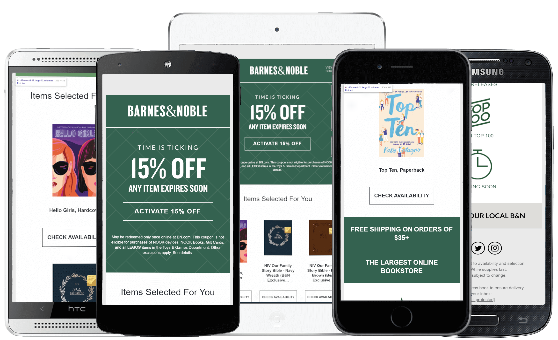 Barnes & Noble responsive email template for all devices mockup image.