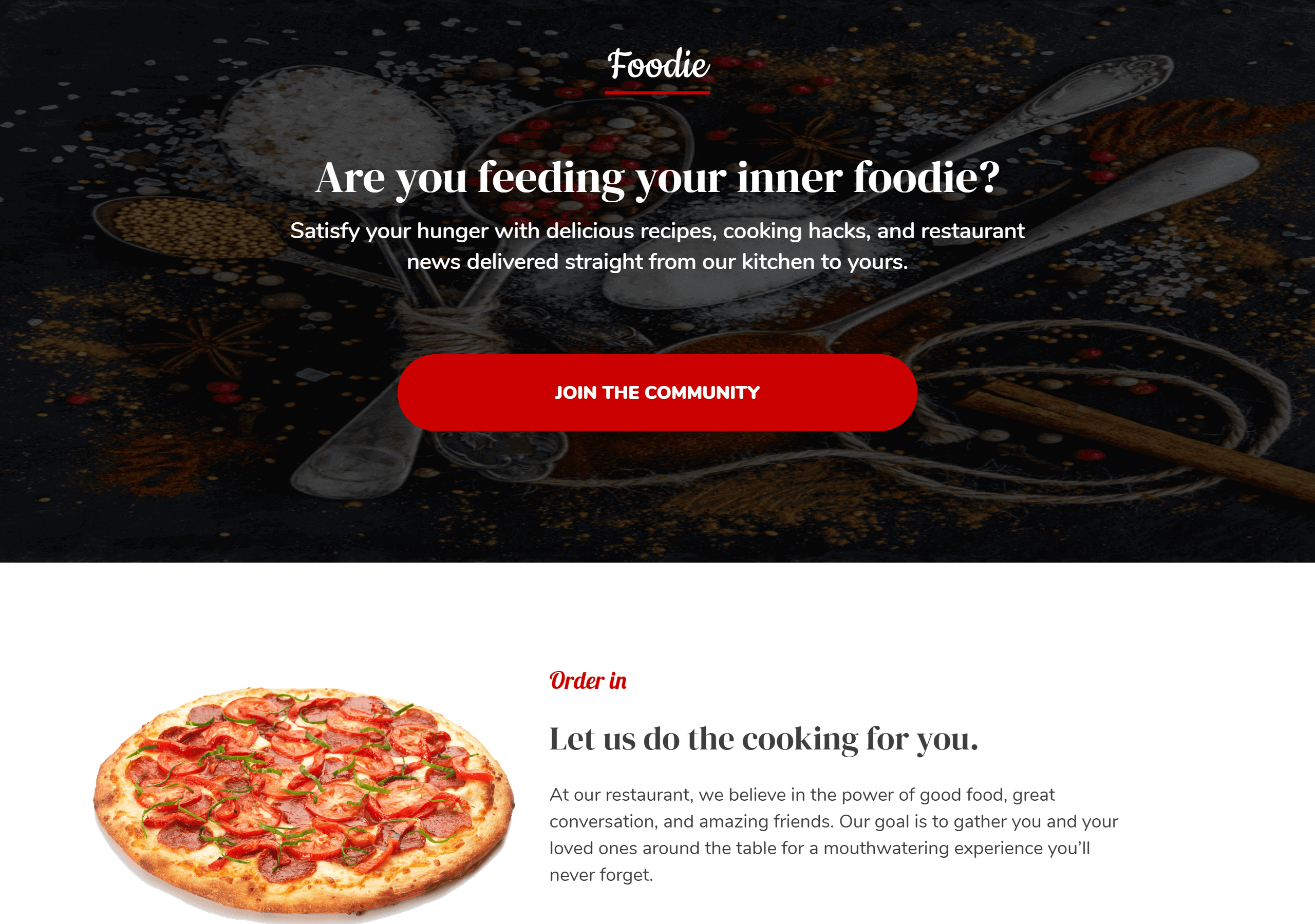 This is the Foodie landing page mockup image for desktop and devices.