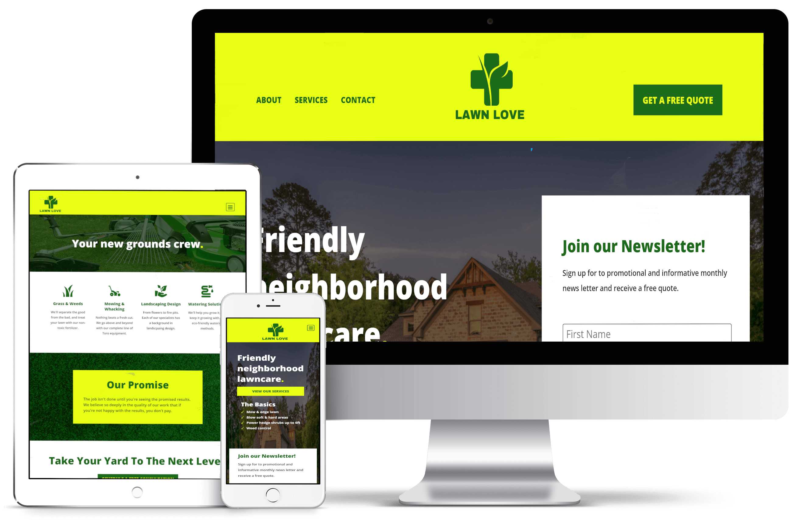 Lawn Love responsive website for all devices mockup image.