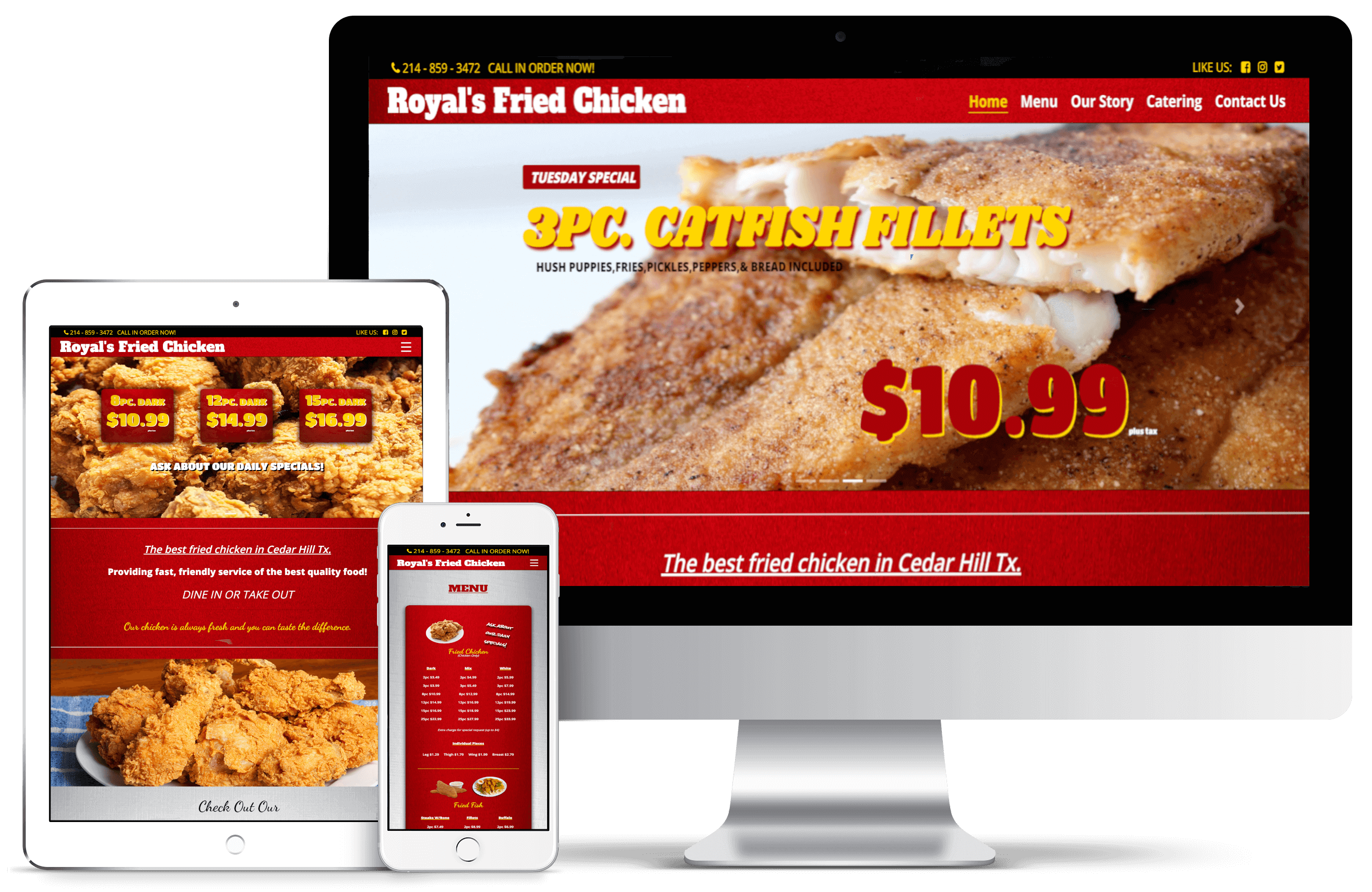 Royal's Fried Chicken responsive website for all devices mockup image.